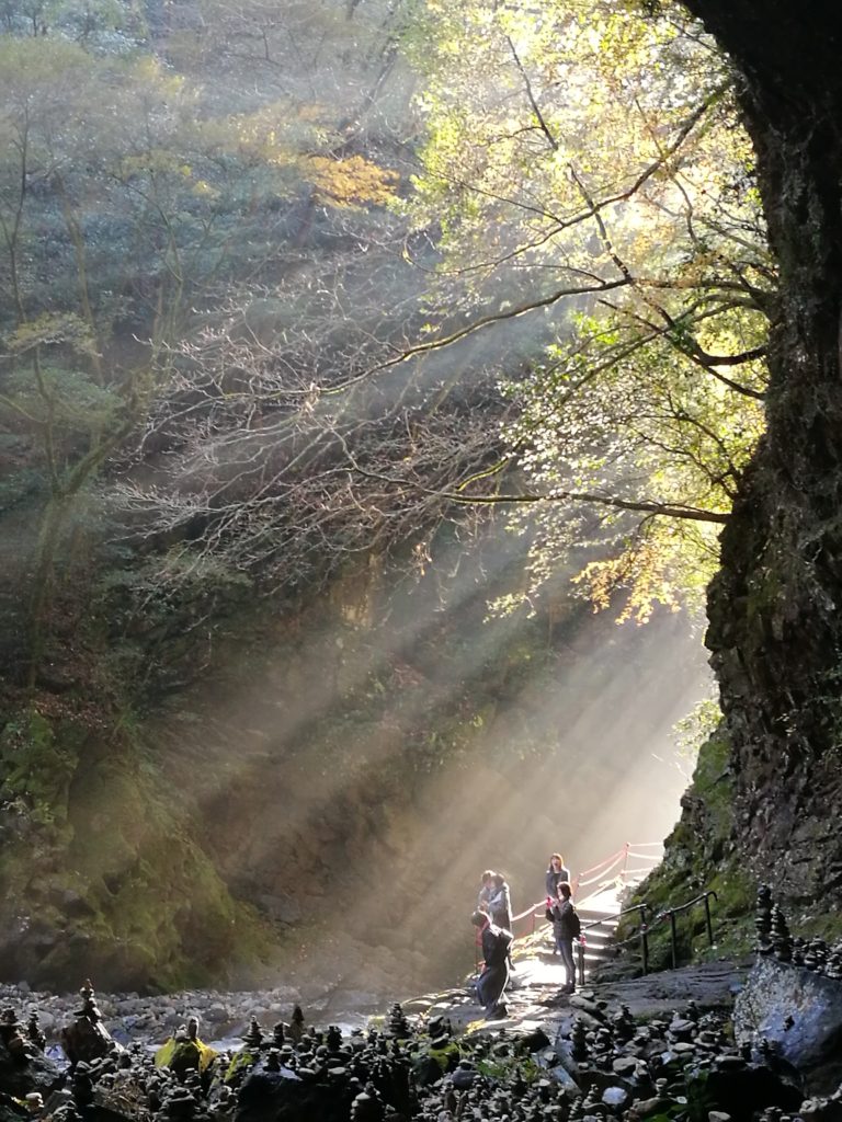 beautiful japanese cave sun rays at AmanoYasukawara cave, Iwato, Miyazaki, Kyushu japan