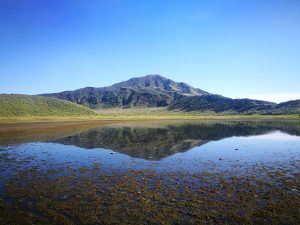Beautiful Kumamoto view,EKusasenri Eboshi dake reflection in water summertime