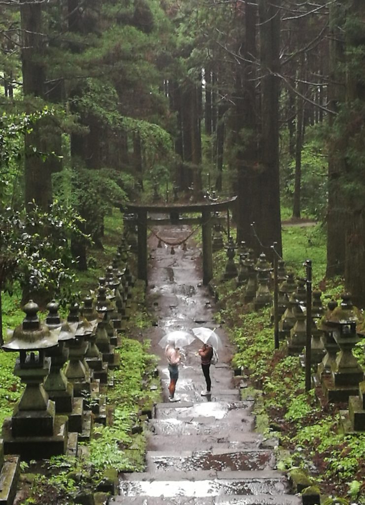 standing in the rain at Kamishikimi kumano imasu shrine, best Kumamoto sightseeing spot