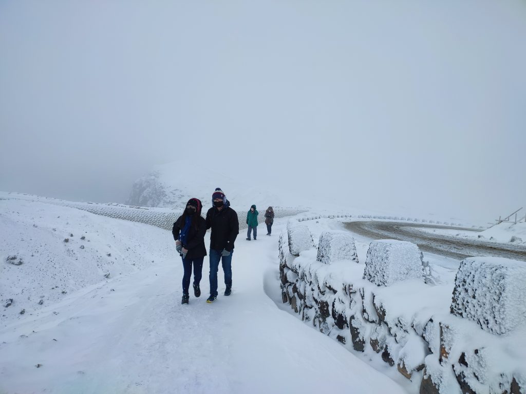 frozen Nakadake crater on a snowy day