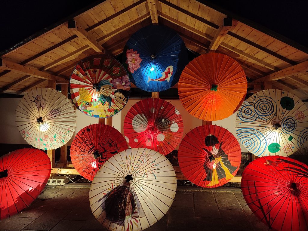 paper umbrella lanterns at yamaga light up festival